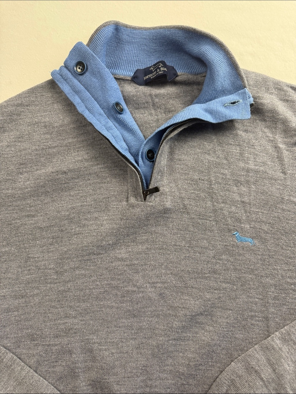 Harmont & Blaine Men's Grey Quarter-Zip Sweater with Blue Trim